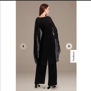 chiffon and crepe jumpsuit with beaded cape